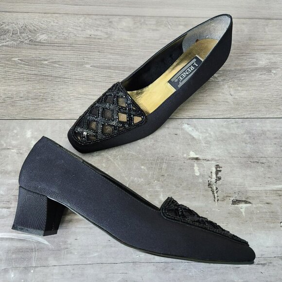 J. Renee Womens Gem Black Suede Sequins Block Heels Vintage Pumps Size 8.5M - Picture 2 of 14